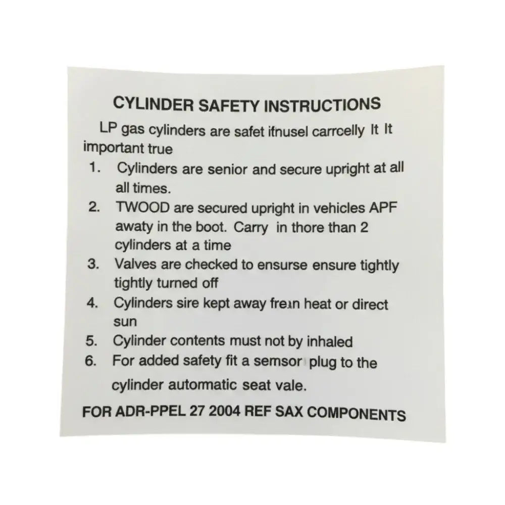 Gas Cylinder Safety instruction Sticker