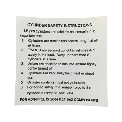 Gas Cylinder Safety instruction Sticker