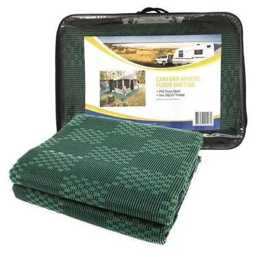 Caravan Annex Mat and Pegs 2.5M x 3.5M  Foam Mesh Breathable and Anti Slip Green - with Free PEG Set