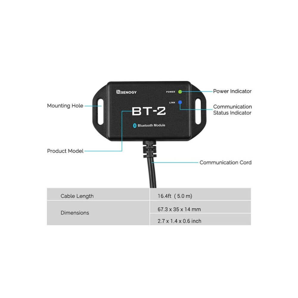 RENOGY 500-11078 CORE Bluetooth Module. RCM-BT2-G2-AU RJ45 5 V or 12 V 5.00 m