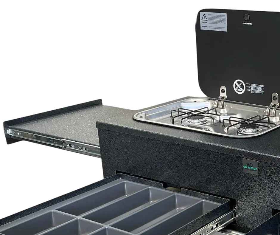 On The Go RV Slide Out Kitchen with Gas Cooktop 570mm X 1200mm