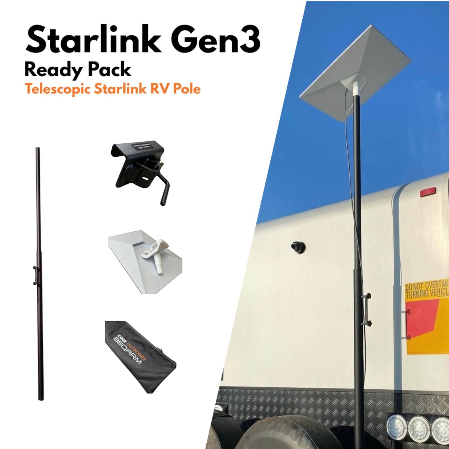 BBQARM Starlink Gen 3 Ready Pack - Telescopic Starlink RV Pole
