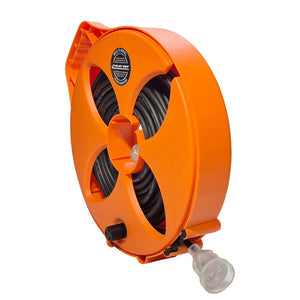 Flat Out 20m Premium 240v 15amp Extension Lead Narrow Multi-Reel Safety Orange