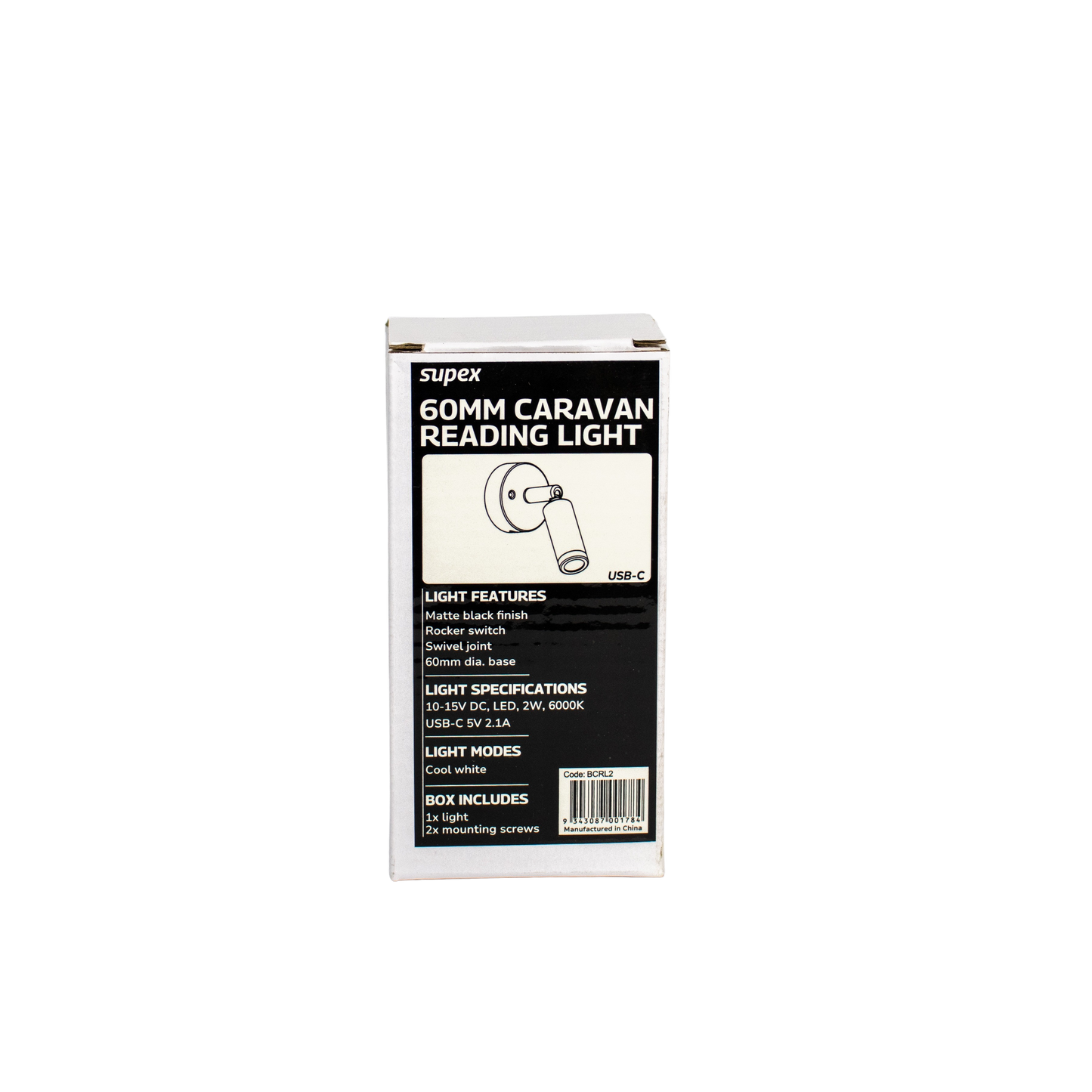 Supex 60mm LED Caravan Reading Light USB-C Connection