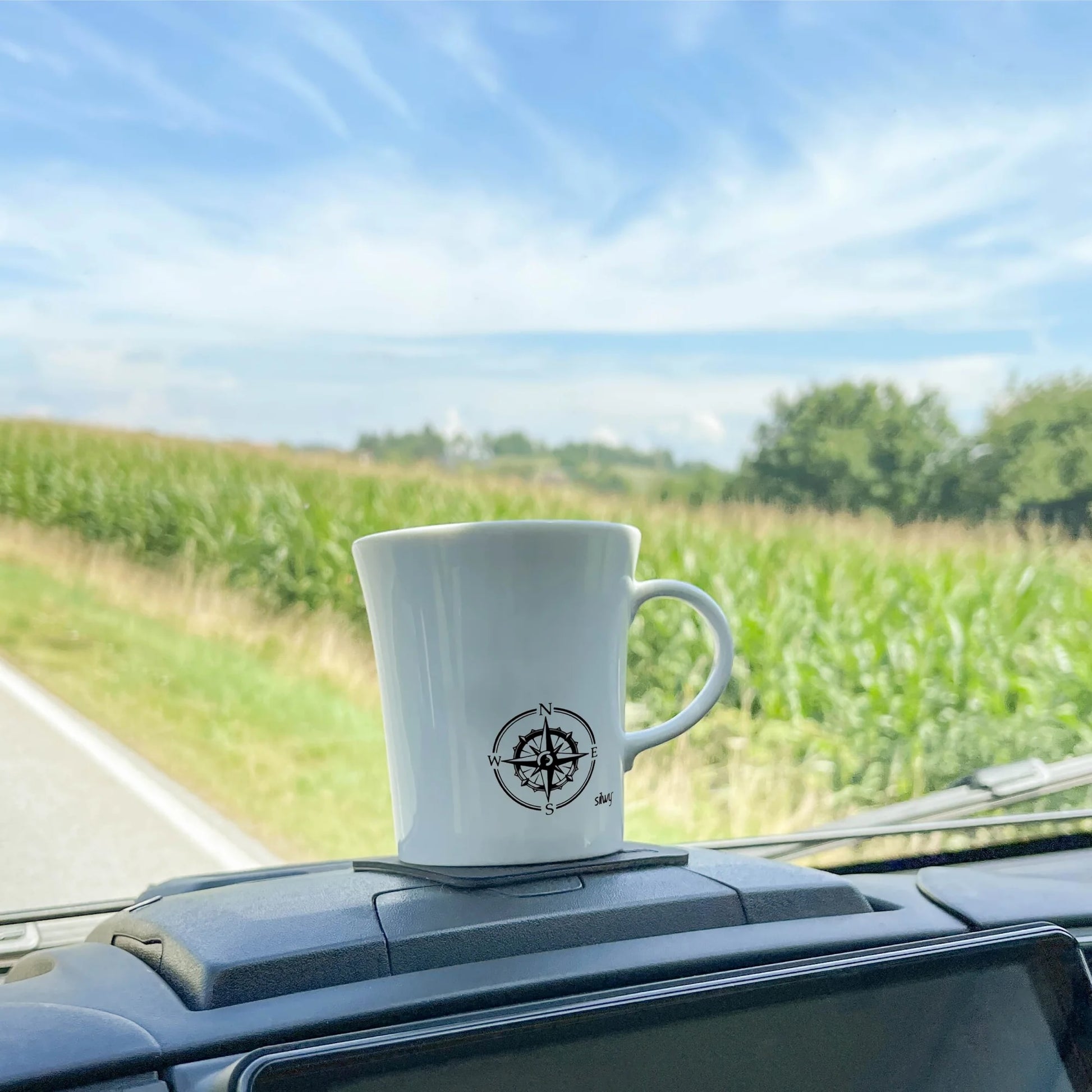Porcelain Magnetic Handle Cups Travel Lust - Pads in BLACK - by Silwy - Everything Caravans