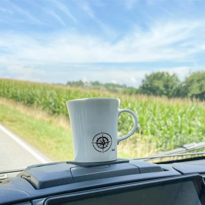 Porcelain Magnetic Handle Cups Travel Lust - Pads in BLACK - by Silwy - Everything Caravans