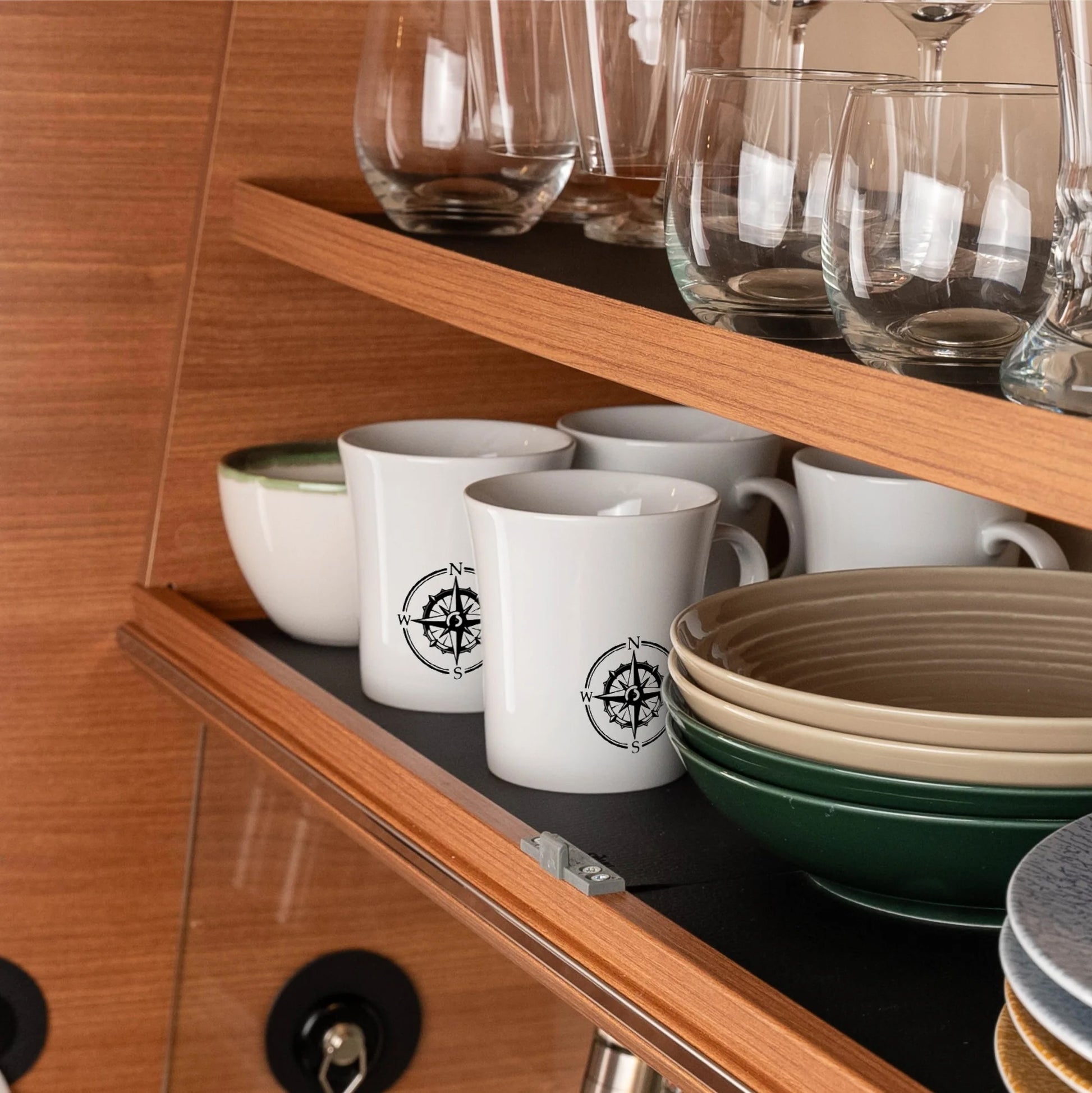 Porcelain Magnetic Handle Cups Travel Lust - Pads in BLACK - by Silwy - Everything Caravans