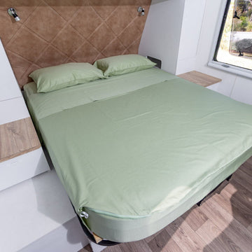 MeanderWild Cotton Sateen Caravan Queen Sheet Set - Zip-Together Design (Rounded Foot End) - Gum