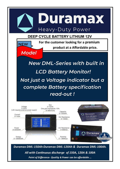 100amp Duramax Lithium Battery with Built-in Battery Monitor - Active Bms - Everything Caravans