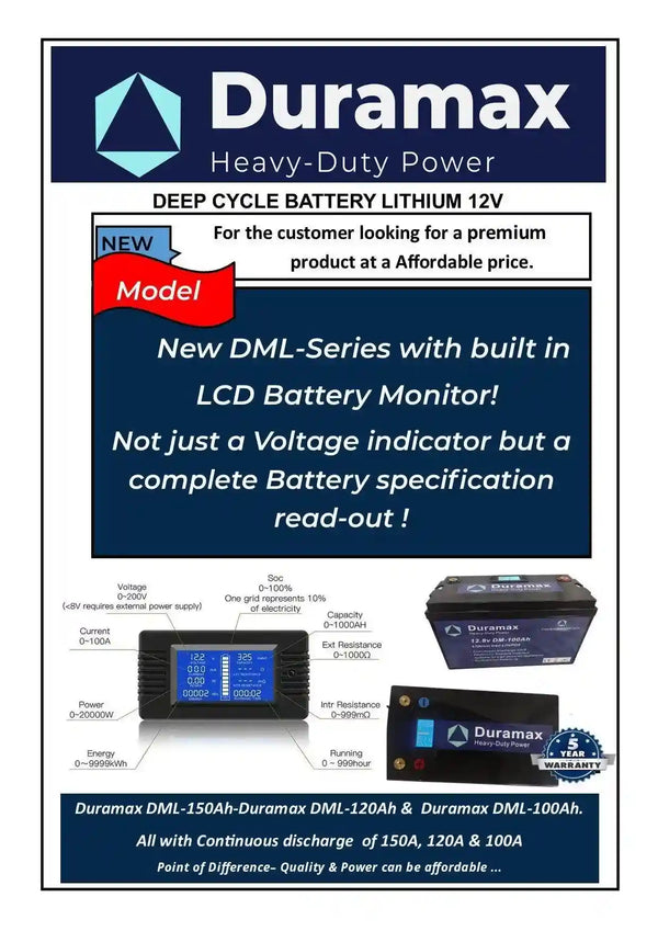 100amp Duramax Lithium Battery with Built-in Battery Monitor - Active Bms - Everything Caravans
