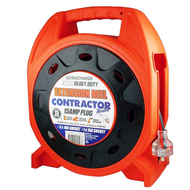15 meter 15amp Caravan Power Lead - Heavy Duty Extension Reel ULTRACHARGE