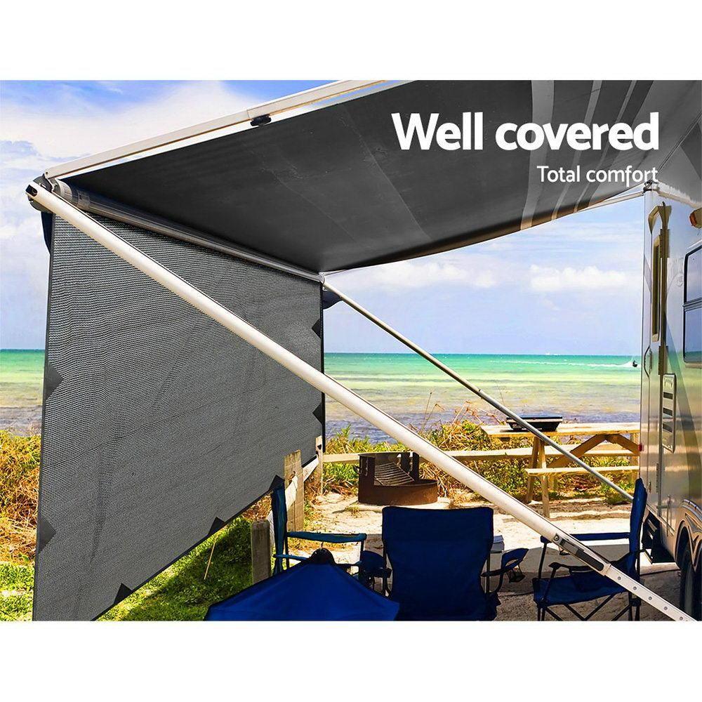 3.7M Caravan Privacy Screens 1.95M Roll Out Awning End Wall Side Sun Shade - Everything Caravans