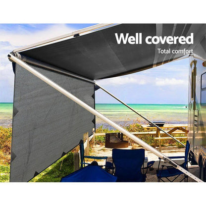 3.7M Caravan Privacy Screens 1.95M Roll Out Awning End Wall Side Sun Shade - Everything Caravans