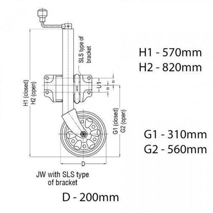 Alko Jockey Wheel 200mm with Locking Pin Swivel Bracket - Everything Caravans