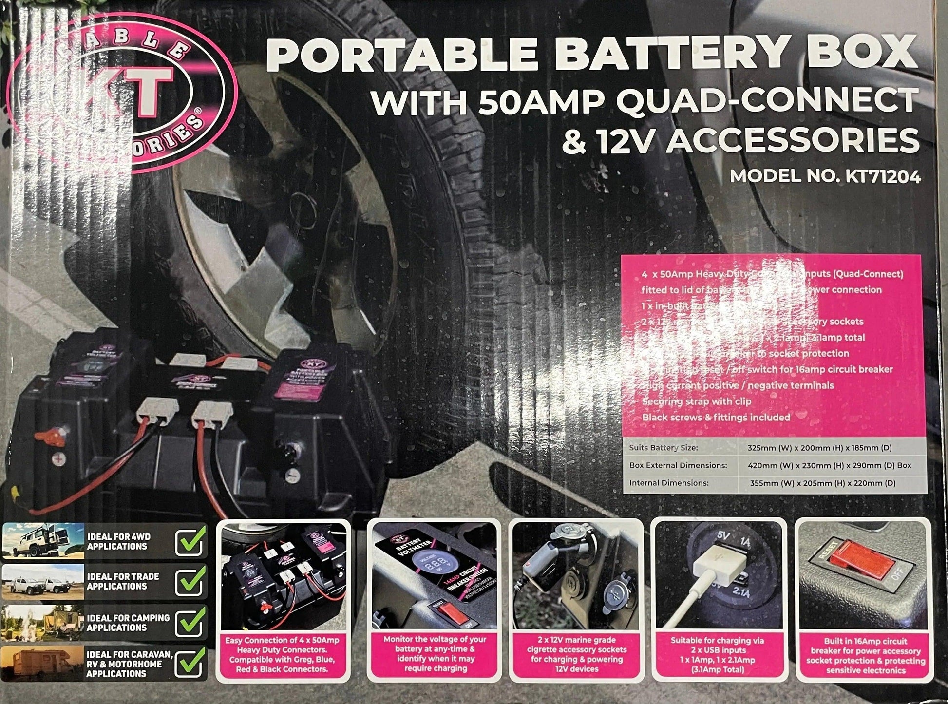 Battery Box Portable with 4 Way HDC and volt Meter - Everything Caravans