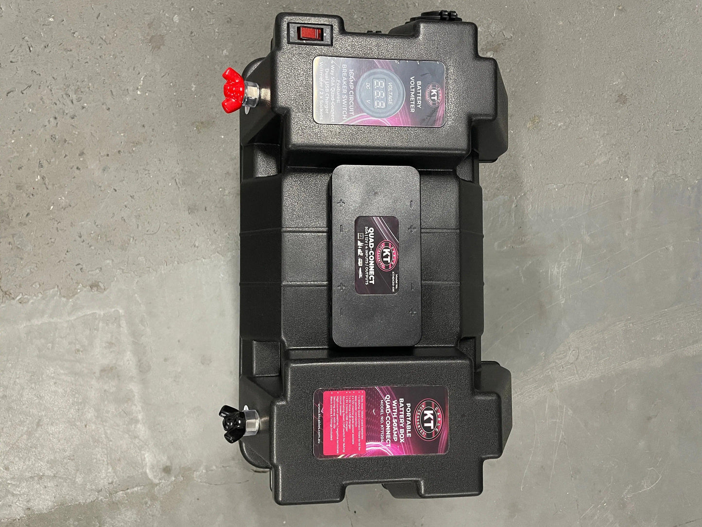 Battery Box Portable with 4 Way HDC and volt Meter - Everything Caravans