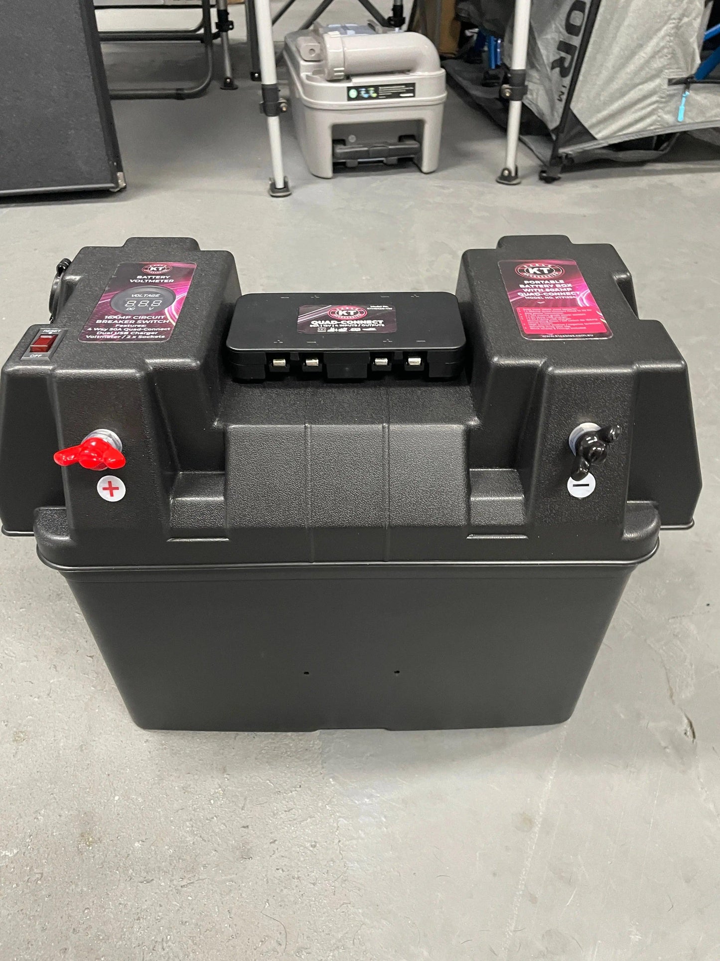 Battery Box Portable with 4 Way HDC and volt Meter - Everything Caravans