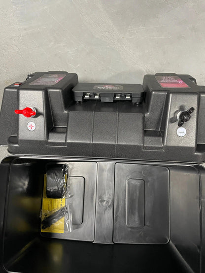 Battery Box Portable with 4 Way HDC and volt Meter - Everything Caravans