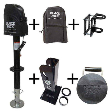 Black Jack Trailer Jack with Clamp Electric Powered Jockey Lift with Folding Foot - Everything Caravans