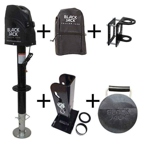 Black Jack Trailer Jack with Clamp Electric Powered Jockey Lift with Folding Foot - Everything Caravans