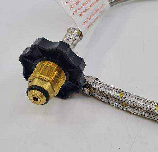 Braided Gas Hose 600mm POL fitting and 1-4 Tapered Thread MNPT 51-Htfp14M600F - Everything Caravans