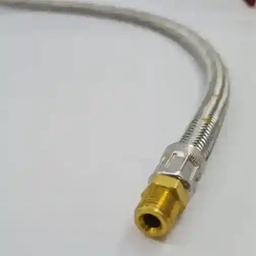 Braided Gas Hose 600mm POL fitting and 1-4 Tapered Thread MNPT 51-Htfp14M600F - Everything Caravans