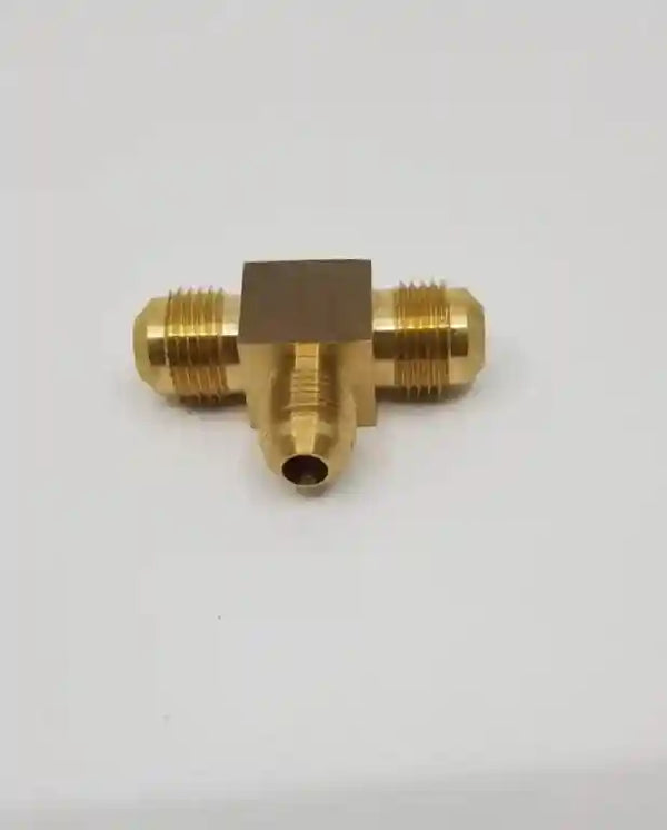 Brass Gas fitting 3-8 Flare Three Way Tee with One 5-16 Flare - Everything Caravans