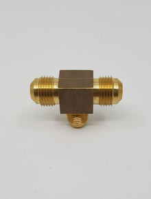 Brass Gas fitting 3-8 Flare Three Way Tee with One 5-16 Flare - Everything Caravans