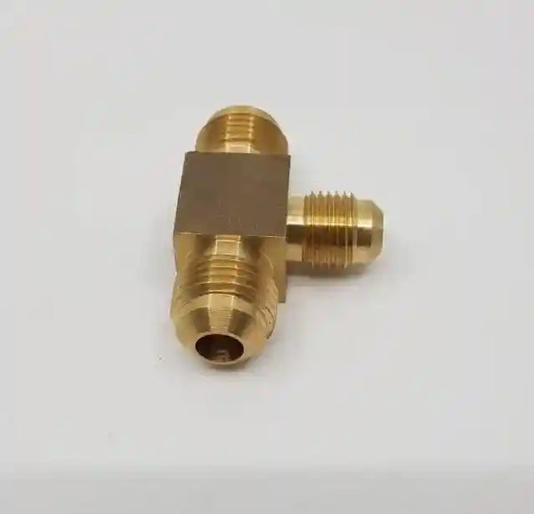 Brass Gas fitting 3-8 Flare Three Way Tee with One 5-16 Flare - Everything Caravans