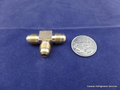 Brass Gas fitting 5-16 Flare Three Way Tee for 5-16 Copper Pipe - Everything Caravans