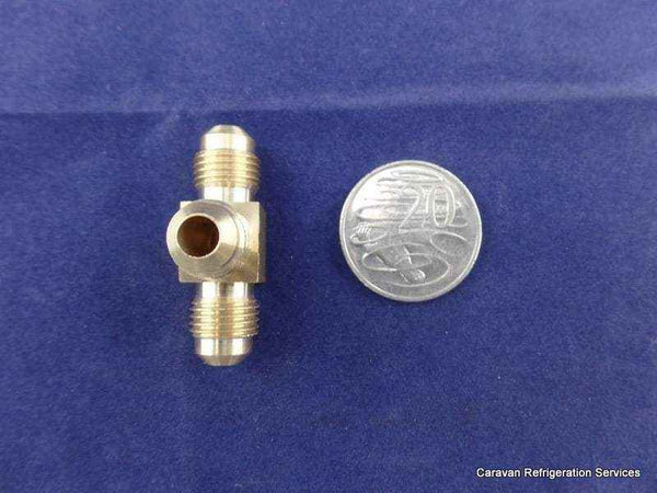 Brass Gas fitting 5-16 Flare Three Way Tee for 5-16 Copper Pipe - Everything Caravans