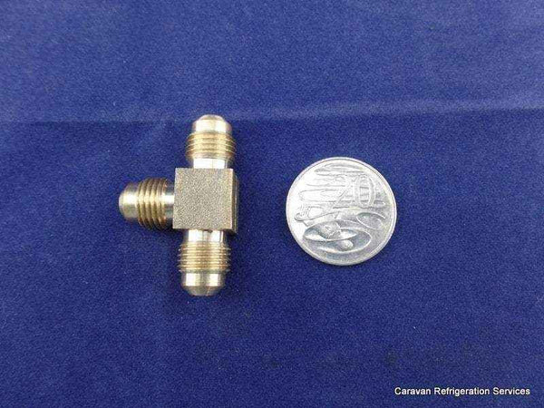 Brass Gas fitting 5-16 Flare Three Way Tee for 5-16 Copper Pipe - Everything Caravans