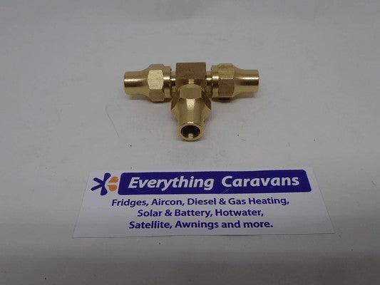 Brass Gas fitting 5-16 Flare Three Way Tee for 5-16 Copper Pipe with Flare Nuts 2352 - Everything Caravans