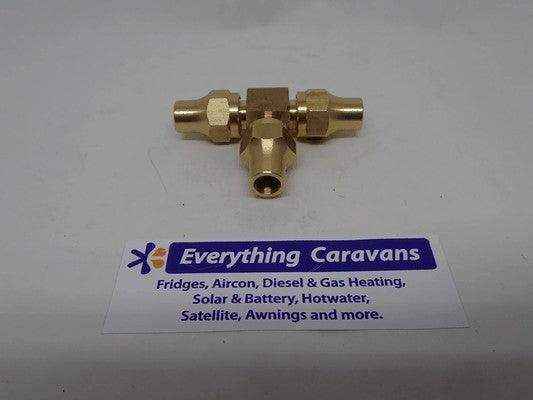 Brass Gas fitting 5-16 Flare Three Way Tee for 5-16 Copper Pipe with Flare Nuts 2352 - Everything Caravans
