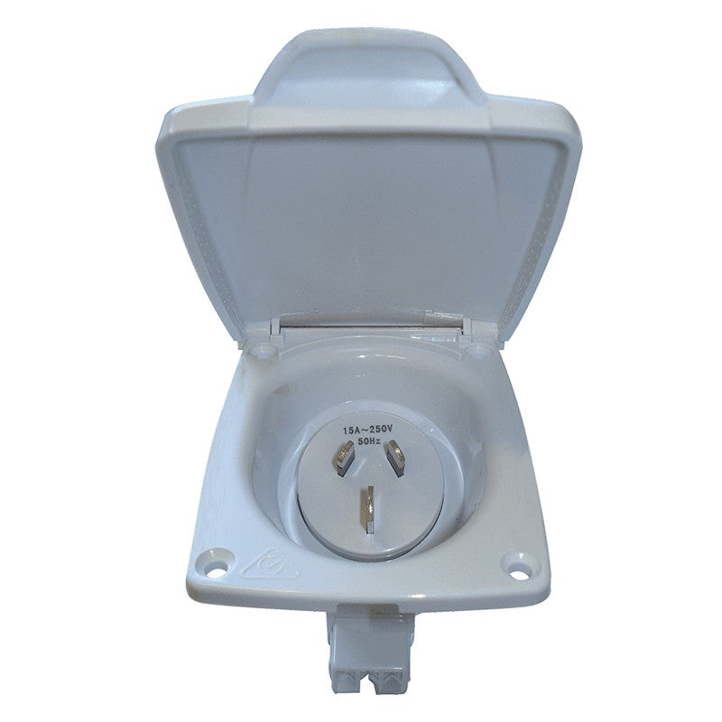 CMS 15AMP PLUG POWER INLET WHITE for Caravan 240 electrics CMS