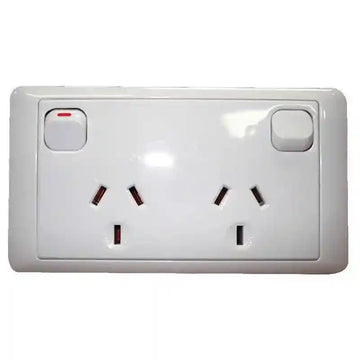 CMS Double White 10amp Power Outlet W-20amp install Couplers for Caravan 240 Electrics - Everything Caravans