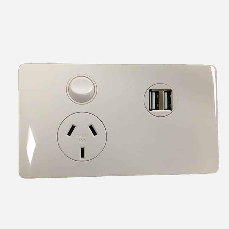 CMS Power Outlet Single N-W + Dual 4A USB W-12vdc Terminal for Caravan 240 Electrics J series - Everything Caravans