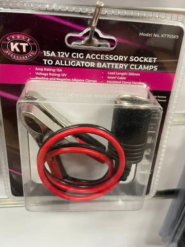 Clamp to 15A Cig. Socket Lead (1.84mm2 X2) - 35Cm - Everything Caravans