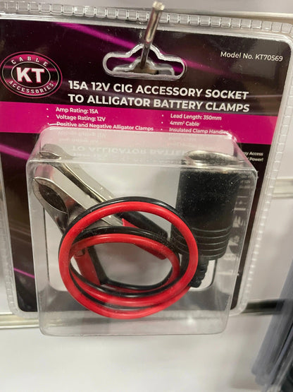 Clamp to 15A Cig. Socket Lead (1.84mm2 X2) - 35Cm - Everything Caravans
