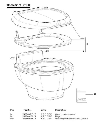 Seat Cover Only for Dometic VT2500 Vacuum Toilet - Everything Caravans