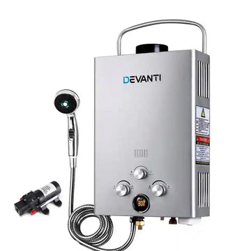 Devanti Outdoor Portable Gas Hot Water Heater Shower Camping LPG Caravan Pump Silver - Everything Caravans
