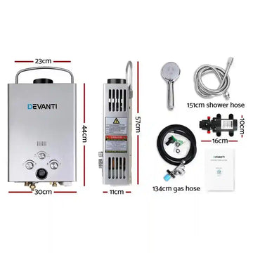 Devanti Outdoor Portable Gas Hot Water Heater Shower Camping LPG Caravan Pump Silver - Everything Caravans