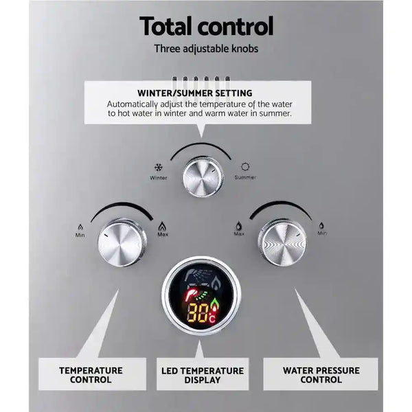 Devanti Outdoor Portable Gas Hot Water Heater Shower Camping LPG Caravan Pump Silver - Everything Caravans