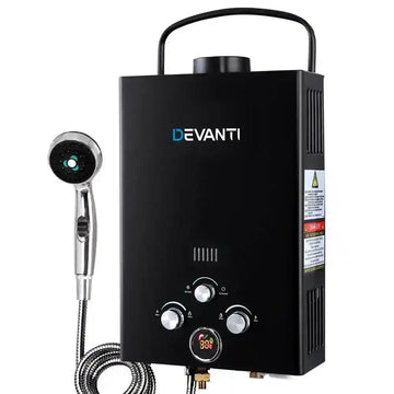Devanti Portable Gas Water Heater Hot Shower Camping LPG Outdoor instant 4Wd Black - Everything Caravans