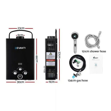 Devanti Portable Gas Water Heater Hot Shower Camping LPG Outdoor instant 4Wd Black - Everything Caravans