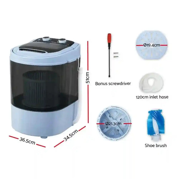 3Kg Mini Portable Washing Machine Top Load Spin - Everything Caravans