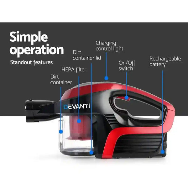 Cordless 150w Handstick Vacuum Cleaner Red and Black - Everything Caravans