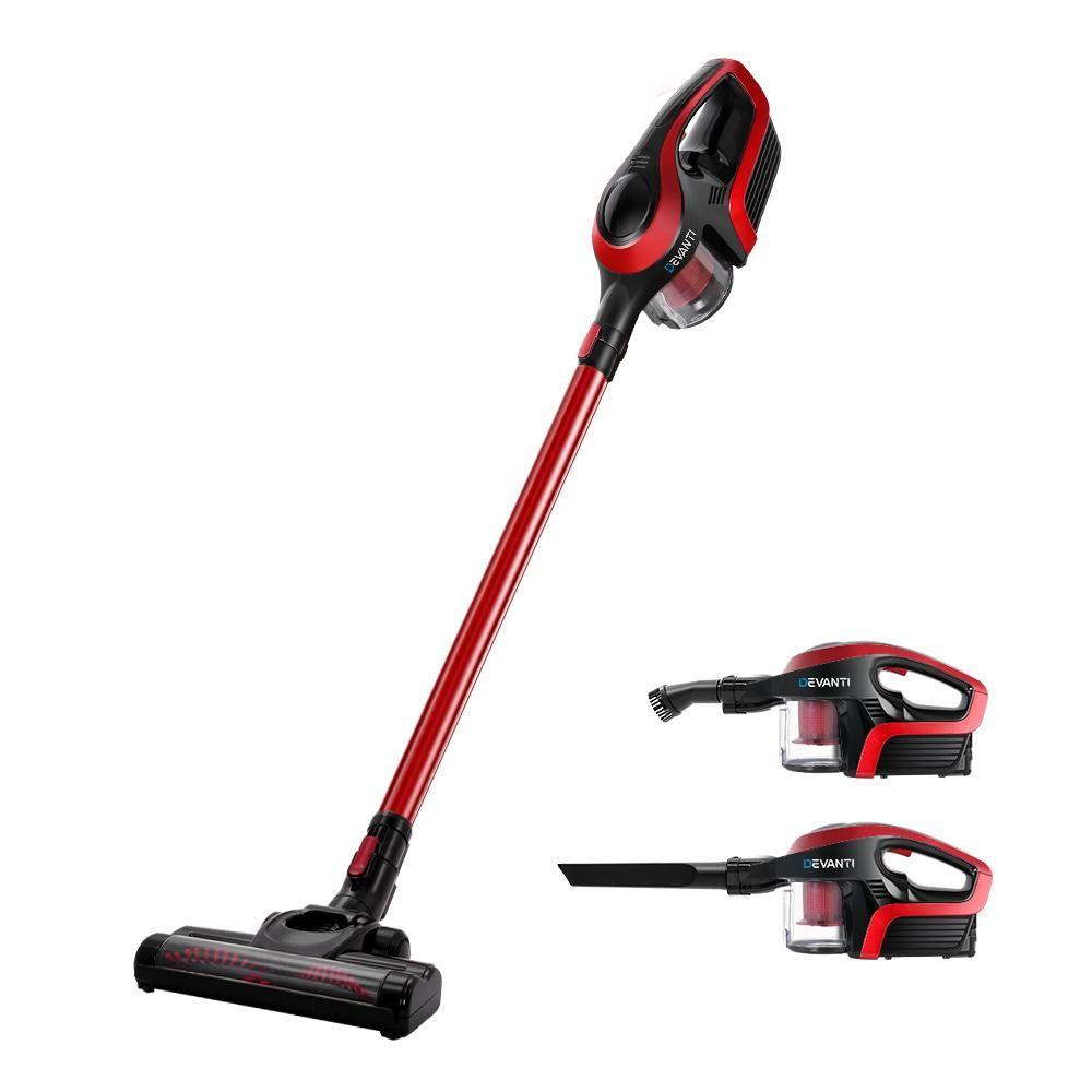 Devanti Cordless Stick Vacuum Cleaner - Black andred - Everything Caravans
