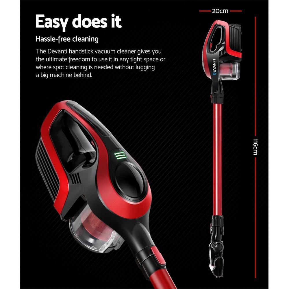 Devanti Cordless Stick Vacuum Cleaner - Black andred - Everything Caravans
