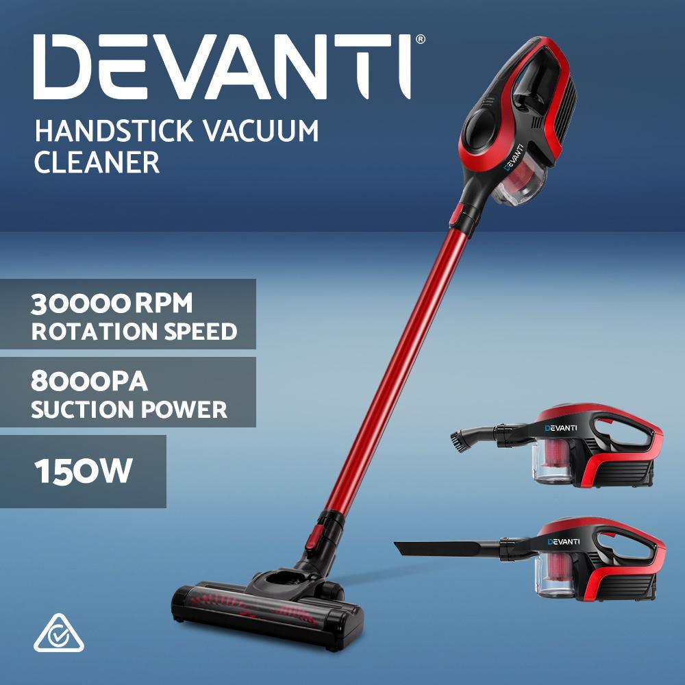 Devanti Cordless Stick Vacuum Cleaner - Black andred - Everything Caravans